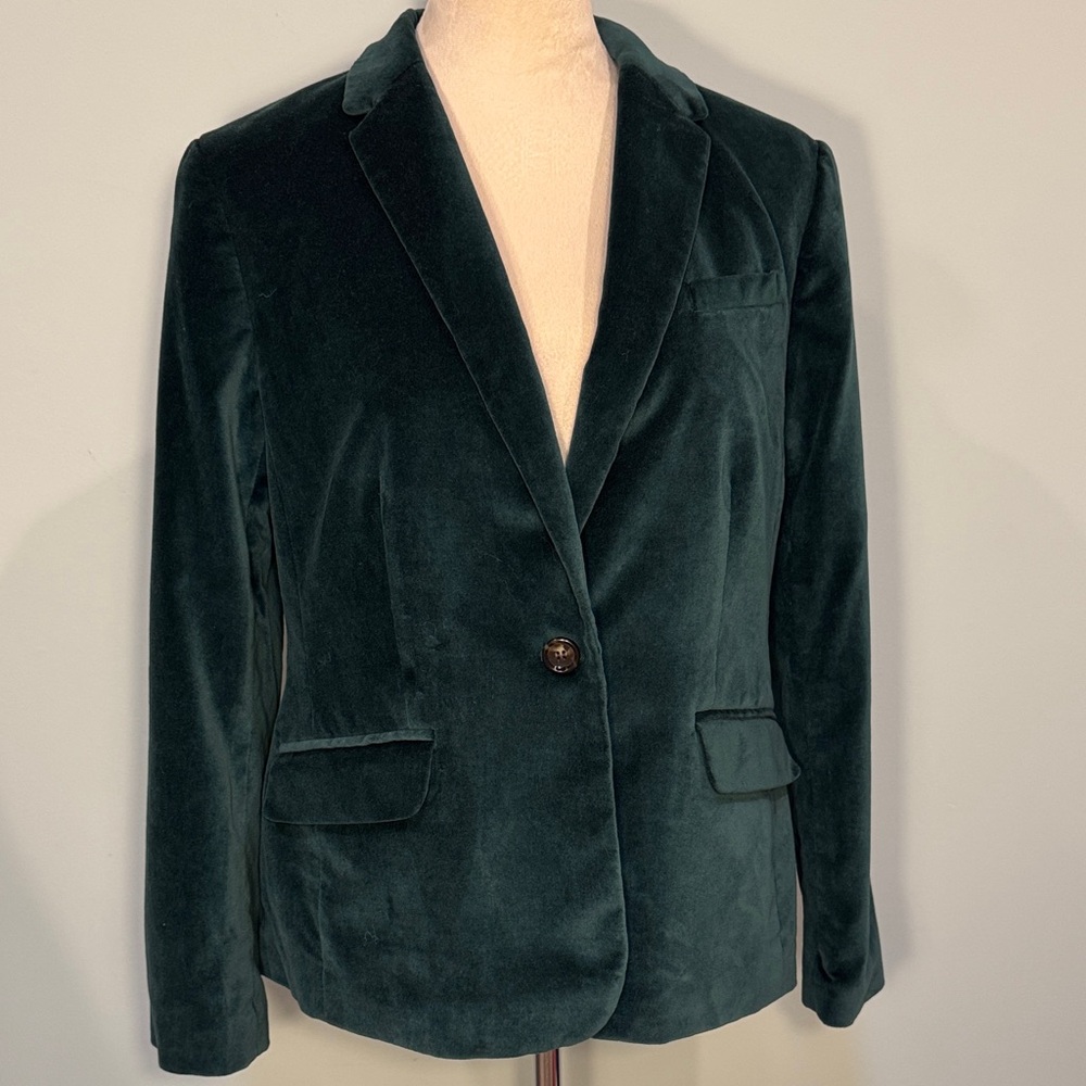 Talbots Velvet Blazer in Forest Green Size 12- small flaw - Picture 2 of 10